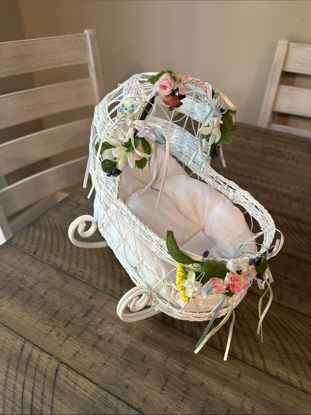White Wicker Floral Decorative Bassinet - Home Accents